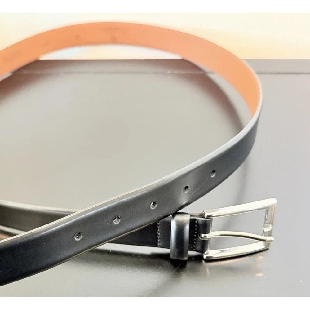 BROOKS BROTHERS mens 40 Black Leather BELT Classic Silver Tone Buckle